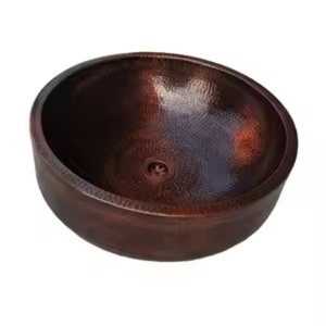 Évier en cuivre vintage rond de qualité supérieure Finition artisanale unique Ajoute un charme rustique et un luxe à n'importe quel espace domestique - Product Image 1