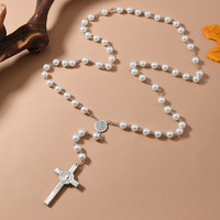 Superbe collier chapelet de perles de verre de 8mm avec pendentif croix Bijoux élégants inspirés de la foi pour la connexion spirituelle