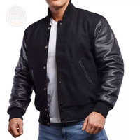 Blousons universitaires de baseball pour hommes de haute qualité, corps en laine, manches en cuir, col montant, vente en gros, fabricant OEM