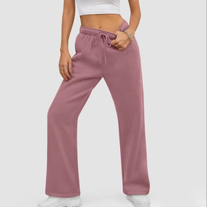 Pantalones esenciales de pierna ancha sueltos para mujer, pantalones de chándal apilados de algodón de rizo francés, pantalones de chándal holgados de cintura doble para hombre - Product Image 1