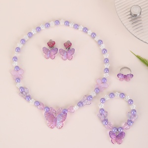 Ensemble de bijoux de princesse pour enfants de style nouveau pour filles, bracelet, collier, bague, boucles d'oreilles en perles de papillon de dessin animé, ensemble d'accessoires de 5 pièces - Product Image 1