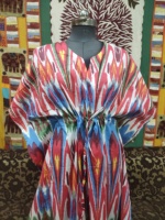 Robe de plage longue en coton pur naturel, style kaftan, imprimé floral indien Ikat, couvre-bikini, pour l'été, col en V, grande taille