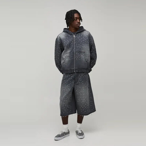 Sweat-shirt à capuche surdimensionné pour homme, fermeture éclair, imprimé à pois, tricoté, décontracté, streetwear, veste pour l'automne - Product Image 2
