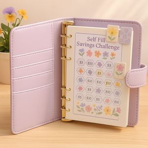 LABON Lavender Floral PU Leather Debossed Flowers Budget Organizer A6 Planner Magnetic <strong>Binder</strong> Set Markers Coordinated <strong>Stickers</strong> - Product Image 2
