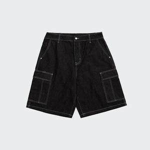 Streetwear Casual Blank Loose <b>Men</b> <b>Jean</b> <b>Short</b> Custom logo Contrast Stitching Solid Baggy Denim <b>Shorts</b> <b>Men</b> Hiphop Jorts <b>for</b> <b>Men</b> - Product Image 4