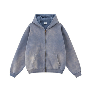 100% coton français Terry Boxy recadrée fermeture éclair Vintage lavé à l'acide sweats à capuche surdimensionné et à capuche fermeture éclair personnalisée culture pour hommes - Product Image 5