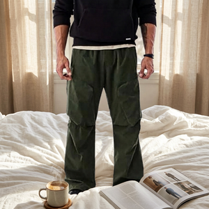 Pantalon cargo vert olive pour homme, taille élastique, plusieurs poches, style décontracté, tissu en toile mi-lourd, vêtements d'automne - Product Image 4