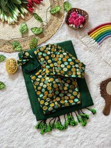 Sari de Algodón MULL, Gama Exclusiva con Blusa Confeccionada con Bordado - Product Image 6