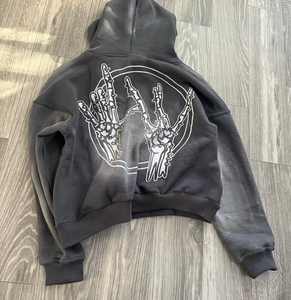 Streetwear personnalisé 100% coton lavé à l'acide broderie en détresse vintage fermeture éclair lourd épais sweats à capuche surdimensionnés - Product Image 3