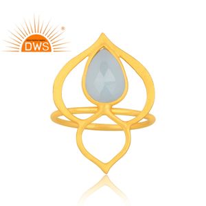 แหวนพลอยคาลซิโดนีธรรมชาติชุบทอง18K ชุบทองแหวนวางซ้อนกันได้ดีอัญมณี - Product Image 2