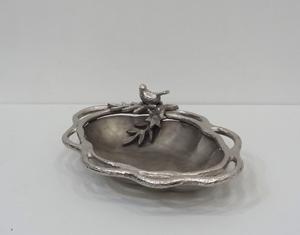 Bol rond en aluminium de luxe moderne de qualité supérieure, très vendu, avec un oiseau assis sur le dessus et un piédestal en forme de fleur pour la maison - Product Image 3