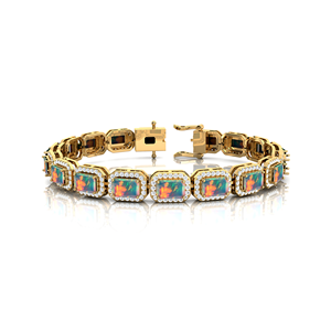 Bracelet tennis élégant en or 14 carats avec opale et diamants, design contemporain 2026, pour femmes, bracelets tennis en diamants et opales naturels - Product Image 2