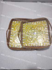 Nouveauté bacs de rangement rectangulaires en rotin plateau de service décoratif en bambou incrustation de nacre pour l'affichage de bijoux de fruits alimentaires - Product Image 2