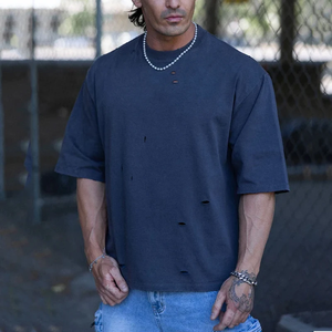 Venta al por mayor Vintage Cropped Boxy hombres Camiseta 100% algodón orgánico transpirable de alta calidad hombres camiseta - Product Image 2