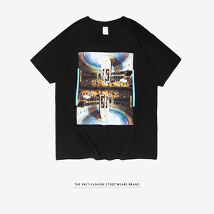 M&O เสื้อยืดผู้ชายผ้าฝ้ายพิมพ์ลายภาพวาดสีน้ำมันแบบดิจิตอล คอกลม แขนสั้น สีดำ สีขาว ไซส์ S XXL - Product Image 1