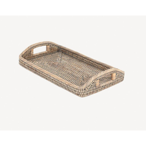 Panier de rangement rectangulaire tissé en imitation rotin marron foncé durable Plateau de service floral élégant pour la restauration à domicile et l'hôtel - Product Image 2