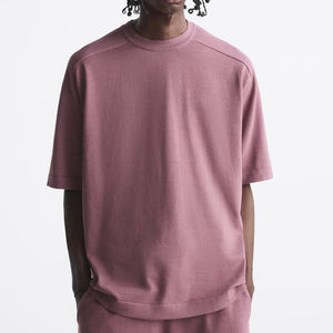 Camiseta de algodón de hombro caído de gran tamaño con diseño personalizado informal para hombre, camiseta de gran tamaño de Color Rosa hecha en Pakistán - Product Image 1