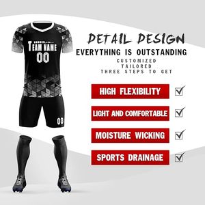 Ensemble de maillots de football rétro personnalisés, respirant, en polyester, sublimation, uniforme de football, maillot et short pour hommes, équipe personnalisée FC - Product Image 6