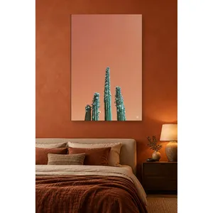 Impression sur toile de cactus verts Fida sur fond de saumon - Product Image 3