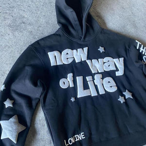 Sudadera con Capucha Personalizada OEM 2026 para Hombre, 100% Algodón de Alta Calidad, Sudadera Holgada con Estampado Puff, Color Negro - Product Image 4