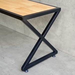 Modern Industrial X-Shaped Patio/Garden <b>Bench</b> (120x40x45cm)-Solid <b>Wood</b>/Metal - Product Image 4