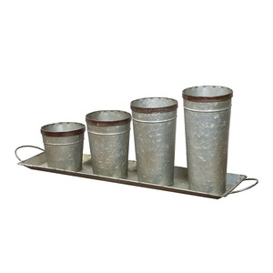Galvanized Metal New Design Home Indoor Galvanized Planter Farmhouse Flower <b>Herb</b> Planter <b>Pot</b> with Tray - Product Image 1