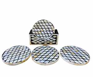 Ensemble de dessous-de-verre en nacre de coquillage bleu fait à la main, statues en marbre poli, décoration d'intérieur, cadeau, imitation antique - Product Image 5