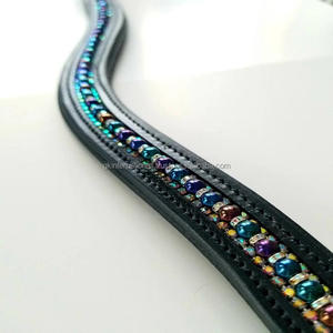 Cristales multicolores Cadena de diamante Mega Bling Canal vacío decorativo Banda de cejas de caballo de cuero con relleno suave y costura - Product Image 3