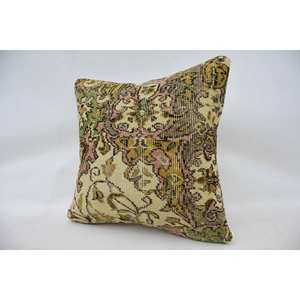 24x24 Pulgadas Beige Lana Kantha Patchwork Paisley Almohada Vintage Patrón Tejido - Product Image 3