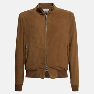 Chaqueta de Motociclista de Gamuza Genuina de Exportación Directa de Fábrica para Hombre, Prenda Exterior Estilo Motociclista Ecológica con Logotipo Frontal en Tela de Lona - Product Image 1