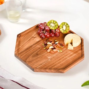 Plateau à apéritifs octogonal en bois d'acacia fait main, style Art Déco, plateau de service décoratif, plateau à charcuterie, vaisselle - Product Image 1