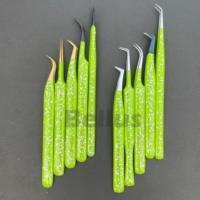 Pinset Ekstensi Bulu Mata Profesional Warna Sesuai Pesanan, Tahan Lama, Bahan Stainless Steel 12cm 13cm, Alat Bulu Mata Berkilau untuk Penggunaan Salon OEM