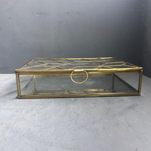 Boîte à bijoux organisateur, boîte de rangement, design haut de gamme en laiton, verre et miroir - Product Image 3