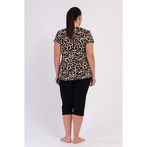 Conjunto de pantalón capri y top de cuello redondo con lazo, viscosa y licra, talla XXL, para mujer - Estampado de leopardo - Product Image 5