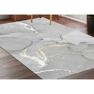 Tapis en marbre gris : Tapis antidérapant avec accents dorés, tapis doux non tissé - Product Image 1