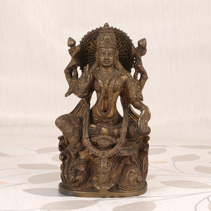 Sculpture en position assise de déesse Laxmi antique faite à la main Figurine en laiton indien Statue pour la décoration intérieure article cadeau SNI-193 - Product Image 1