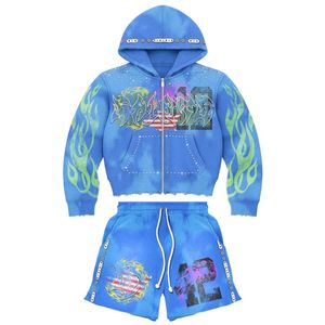 Personalizado Vintage Zip-Up Street Style Chándal Transpirable Loose Fit Lavado Cordón Pantalones acampanados Efecto lavado desgastado - Product Image 3