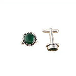 Ensemble de boutons de manchette Niharika Gems en onyx vert de luxe, plaqué argent 925, mariage, unisexe - Product Image 6