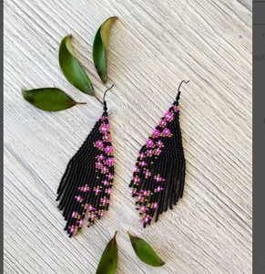 ต่างหูขอบลูกปัดสไตล์โบโฮพื้นเมืองต่างหูลูกปัดขนนกขนนก - Product Image 1