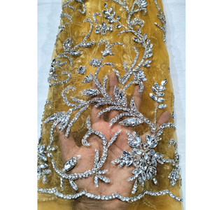 The Empress Collection Premium White Net Lace With Rhinestone Heavy Work Lace Dress <b>Fabric</b> With For Wedding Engagement Wear - Product Image 4