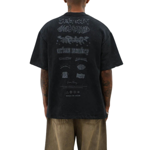 Camisetas de Hombre de Algodón 100% Lavado, Corte Holgado, Color Negro Obsidiana, Estilo Vintage, Ropa Urbana Informal, Suave y Transpirable para Uso Diario - Product Image 6