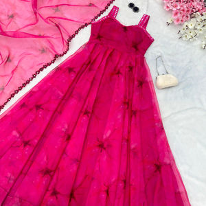 Conjunto de Kurti Anarkali de Georgette Bordado, Listo para Usar, Estilo Indio, con Dupatta, para Mujeres y Niñas, Ideal para Bodas y Fiestas - Product Image 1