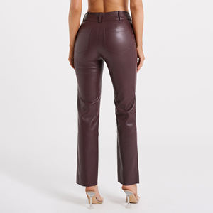 Pantalon en cuir avec logo personnalisé de haute qualité pour femmes entièrement personnalisé couleur unie taille haute hiver Style décontracté vente en gros - Product Image 4