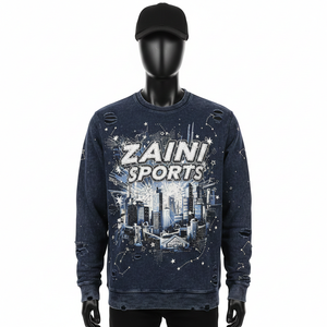 Premium <b>Men</b> Sweatshirt Cotton Fleece Navy Color Distressed Style <b>City</b> Graphic Custom Logo 3D Puff Print Basics Sweatshirts - Product Image 1