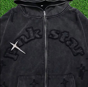 Sweat à capuche d'hiver 100% coton pour hommes, élégant, épais, design bouffée, imprimé en relief, vêtements de rue, teint uni, brodé - Product Image 2