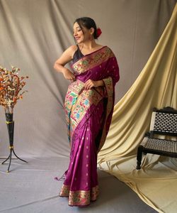 Prêt à porter broderie traditionnelle travail Banarasi Khadi Sari soie fête indienne vêtements de mariage dames prix de gros Net tissu - Product Image 1
