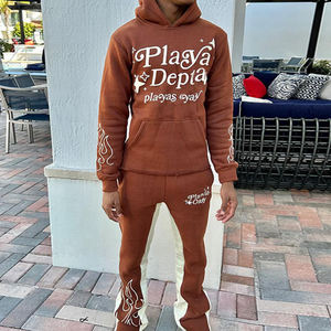 Ensemble sweat-shirt à capuche et pantalon de survêtement à imprimé bouffant avec logo personnalisé unisexe Pantalon de survêtement évasé pour l'entraînement d'hiver Vêtements de jogging empilés - Product Image 2