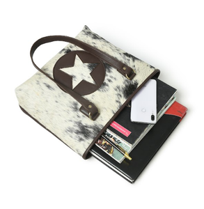 Vente en gros de sacs à main de grande capacité coupe centre étoile sacs à bandoulière en cuir grainé avec logo personnalisé avec fermeture à glissière style tendance - Product Image 4