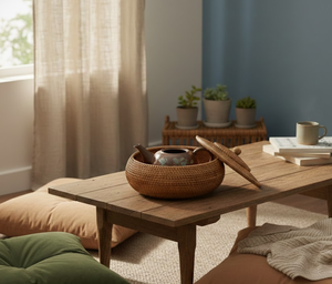 Cesta redonda de mimbre natural tejida a mano con tapa, cesta decorativa ecológica de mimbre para múltiples usos, procedente de Vietnam. - Product Image 4