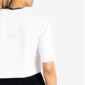 Camiseta corta blanca de calidad Premium para mujer, hombros caídos, manga corta, suave, elástica, elegante, informal, para Yoga, gimnasio, Fitness, camiseta - Product Image 5